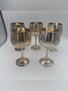 5 VTG Leonard EPNS Silverplated Wine Goblet Chalice Electro Plated Nickel Silver